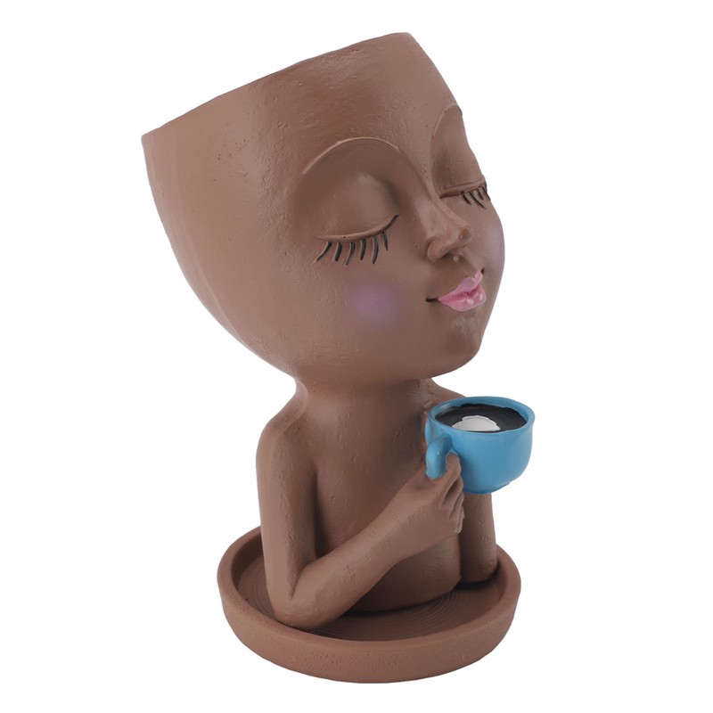 Resin Face Plant Pot Creative Cute Small Drinking Coffee Succulent