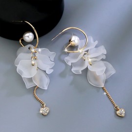 Merdia Dangle Earrings Synthetic Resin Petals Drop Long Earring For Women, Metal Imitation Pearl S925Sterling