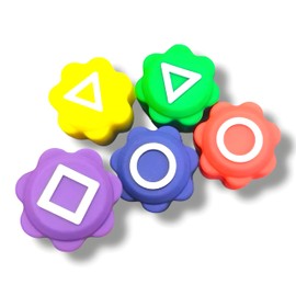 Korean Traditional Gonggi Game Set, 5 Colored Pieces with Storage Case, Geometric Symbols, Squid Catching Challenge Game, Travel Friendly Gift (Multicolor Triangle Base)