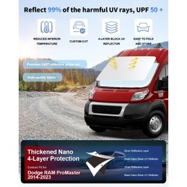 Windshield Sunshade for 2014-2023 2024 2025 Dodge Ram ProMaster Accessories Full Size Cargo Van Chassis Cab Cutaway Front Window Sun Shade Heat UV Rays Reflector Windshield Cover Sun Visor Protector