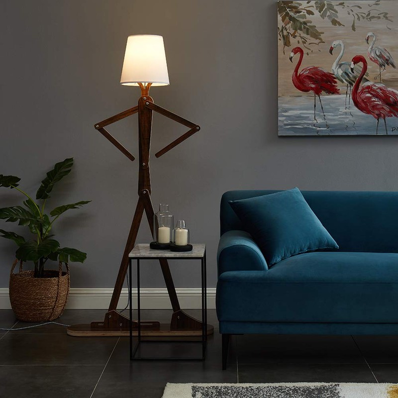 HROOME Cool Decorative Tall Floor Lamp Wood Swing Arm Standing