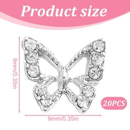 AEIOPRS 20 Pcs Alloy Butterfly Nail Charms Silver Metal Butterfly Nail Art Pendant with Rhinestones for Nail Gemstones and Jewellery