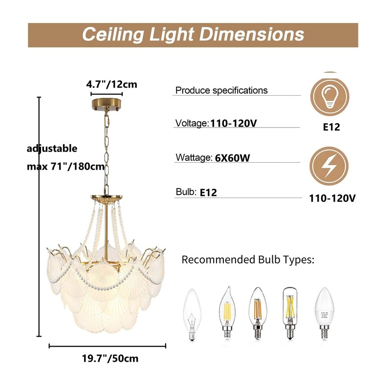 Surpars House Crystal Chandeliers,Modern Golden Chandelier, 6 Heads Ceiling Light