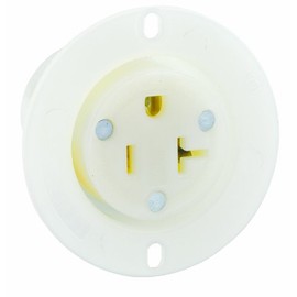 Leviton 15379-C 20 Amp, 125 Volt, Flanged Outlet Receptacle, Straight Blade, Industrial Grade, Grounding, White
