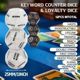 12 Pieces MTG Counter 12 Sided Abilities Keywords Dice Loyalty MTG Life Counter Tokens Dice Buff Tokens Compatible with Magic Card Game Accessories CCG Creature Stats (White)