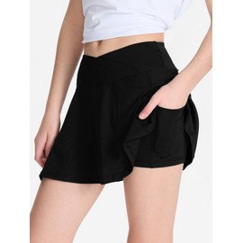 DEVOROPA - Falda plisada para niñas, tenis, atlética, escuela, adolescentes, con bolsillos, Negro -, Small