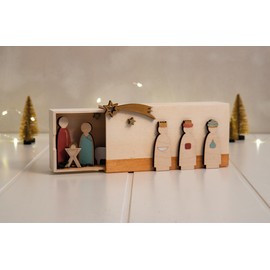 Rayher 64538505 Nativity Figures, Flat, Wooden Decoration, 3D Motifs, FSC Certified, Set of 12 Designs, 1-7.5 cm, Thickness 6 mm