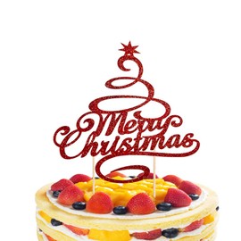 GotGala - Decoración para tarta de Navidad con purpurina roja para árbol de Navidad