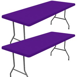Moosfor - Juego de 2 manteles elásticos ajustables para mesas rectangulares de 5 pies, funda elástica lavable para mesa de patio al aire última intervensión, camping, banquetes y fiestas (morado, 30 x