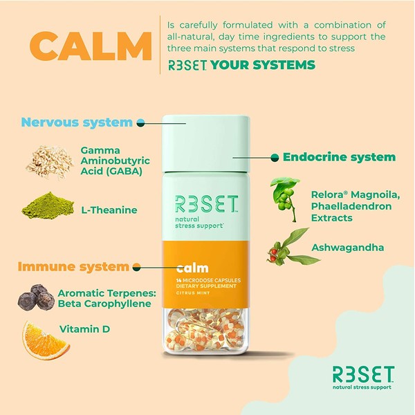 R3SET 14 Day Combo | Calm & Unwind | 100% Natural & Botanical Stress & Anxiety Support Supplement | Relaxation, Focus & Sleep Support | Non-GMO & Gluten-Free | Made in USA | 28 Vegan Capsules