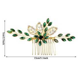 JYTDBCS Bridal Green Gold Crystal Hair Comb,Wedding Rhinestone Hair Side Comb Fashion Hair Clip Handmade Hair Accessories for Bride Wedding Prom Girl Headpieces