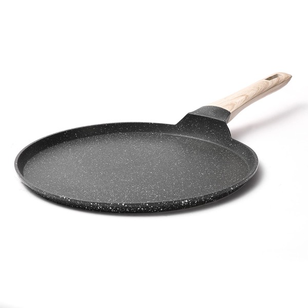 CAROTE Crepe Pan and Pancake Pan, Non Stick Skillet Granite Cookware, Breakfast Non-Stick Griddle Pan Flat Pan for Stove Top, Induction Safe, PFOA Free, 28cm (Classic Granite)