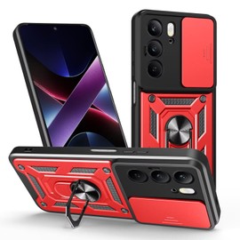 HONLEN Case Suitable for Realme C75 5G (6.67" Inches), PC Armor Ring Stand case with Magnetic Base - Red
