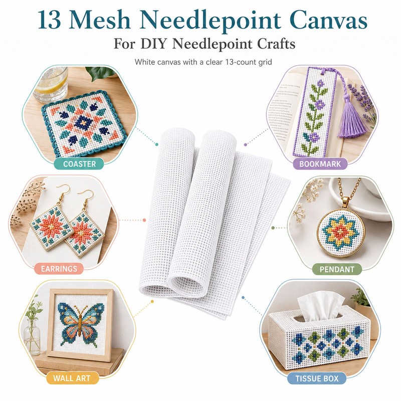 13 Mesh Needlepoint Canvas for Stitching: Rolled Mono Canvas Crease-Free