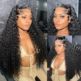Midulla 13x6 HD Lace Front Wigs Human Hair Deep Wave Human Hair Wigs for Women Pre Plucked 180% Density Deep Curly Lace Frontal Wig Human Hair 26 Inch Glueless Deep Wave Human Hair Lace Front Wigs