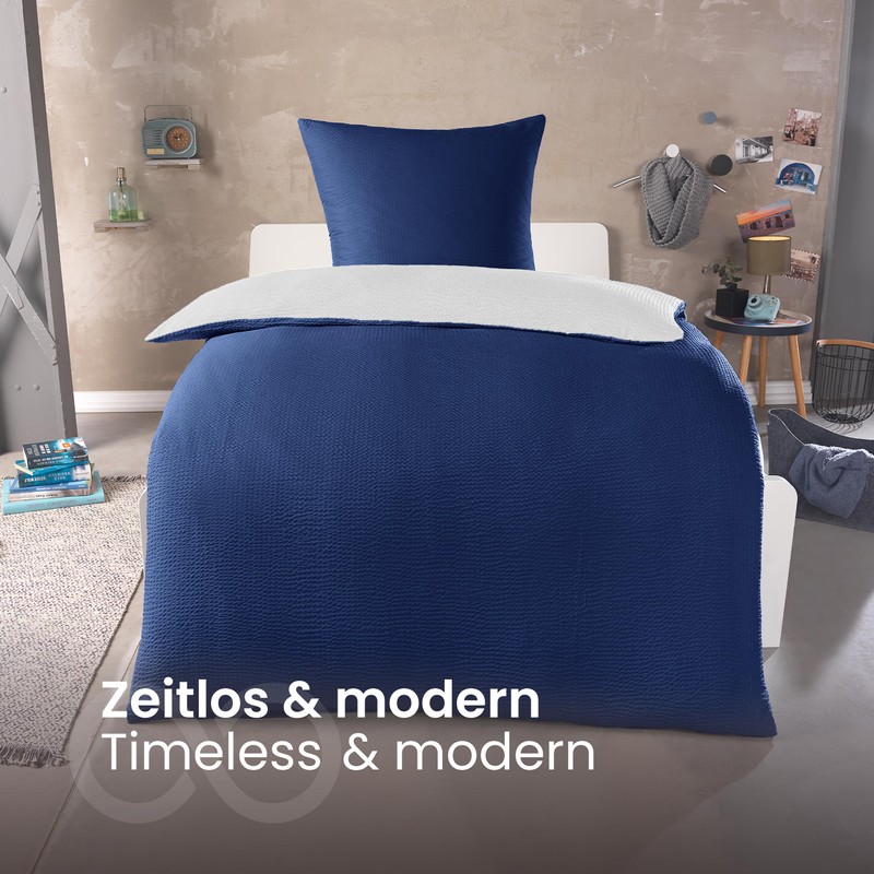 BaSaTex Microfibre Seersucker Bed Linen and Pillowcase Plain Reversible Duvet
