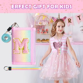 cotmcor Kids Wallets for Girls Purse Teen 6-8 8-10 Cute Flock Initial Toddler Purse Coin Pocket Glitter Rainbow Crossbody Wallet Birthday Gifts