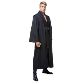 Anakin Skywalker Robe Costume Men Knight Cosplay Black Cloak with Hood Jedi Robes Outfits for Adult (Black, Small)