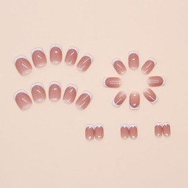 24 Pcs French Tip Press on Nails Short Square Solid Color Fake Nails with Glitter Design White French Tip False Nails Glue on Nails Full Cover Acrylic Nails for Women Girl Nail Decoration