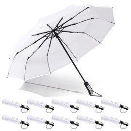 LEIFIDE 10 Pack Wedding Umbrellas Bulk Collapsible Umbrellas for Rain Compact Set Windproof Travel Umbrellas Folding and Portable Automatic Open Close for 1-2 People, Men and Women (White)