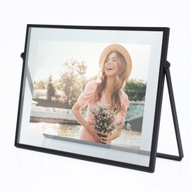 MIMOSA MOMENTS Black Metal Floating 5x7 Picture Frame, Tabelop Photo Frame Display Horizontal Photo