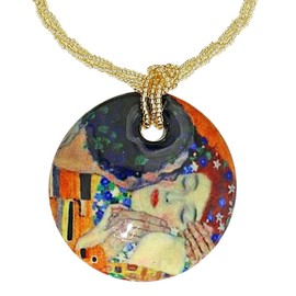 Venetiaurum - Halskette mit Anhänger mit Illustration "Der Kuss" von Klimt aus Original Muranoglas und 925er Silber - Schmuck “Made in Italy” zertifiziert