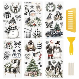 WANDIC Pack of 6 Snowman Rub On Stickers Christmas, Black and White Grid Winter Christmas Waterproof Stickers for Scrapbook Diary Planner Album, 15 x 30 cm