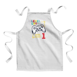 Fabulous Children's Kitchen Apron - Paint Level Up! Unlocked 1 Birthday Celebration Kids Party Gift Theme Gamer - Premium Quality, White