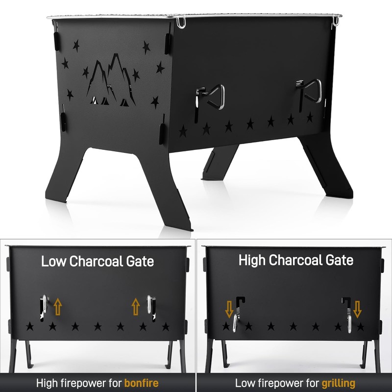 Odoland Camping Grill Portable Folding Charcoal Grills Backpacking BBQ Grill