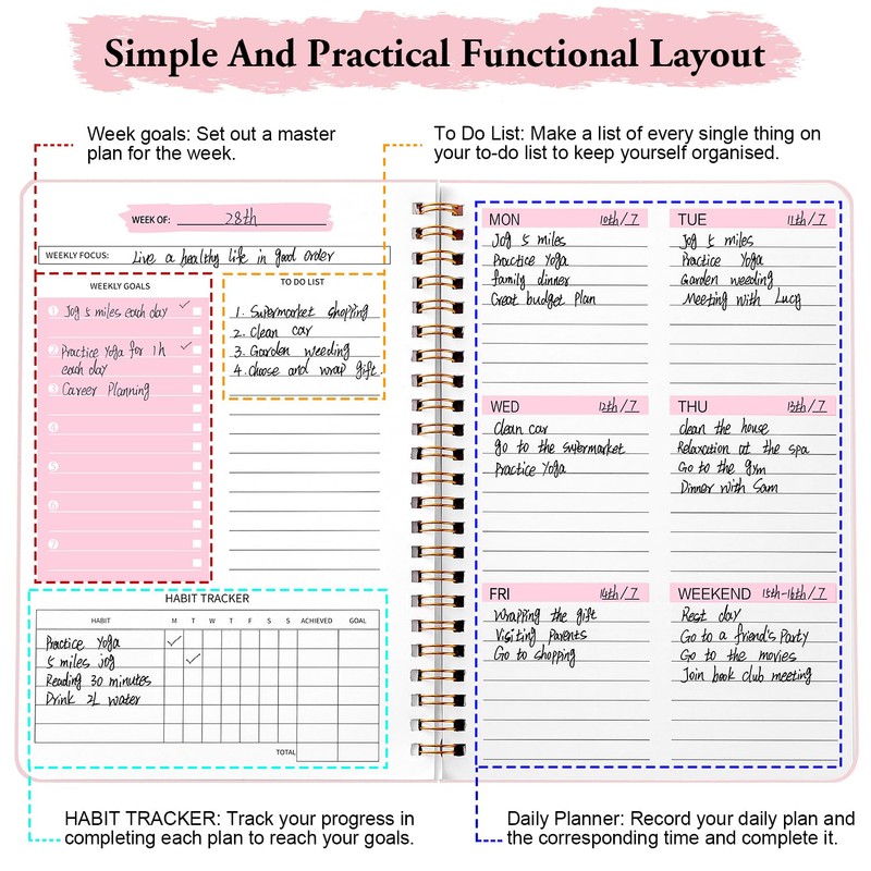 Weekly Planner Notebook, Undated A5 To Do List Notebook 52