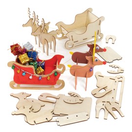 Baker Ross FE852 Wooden Reindeer and Sleigh Kits - Pack of 2, Wooden Crafts for Children to Decorate and Display, Make Your Own Christmas Decorations, Gold