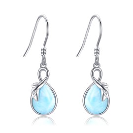 Larimar Earrings 925 Sterling Silver Blue Gemstone Larimar Drop Earrings Hanging Larimar Jewellery Gift for Women Girls Girlfriend Mother, Sterling Silver