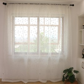 SLOW SOUL Set of 2 Panels White Leaves Sheer Curtains French Door Curtains Semi Sheer Leaf Embroidered Curtains & Drapes for Bedroom Living Room Rod Pocket 54W X 96L inch