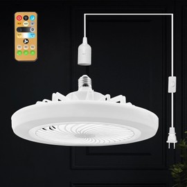 HOXIYA Plug in Ceiling Fan With Light with 19.68ft Long Plug Cord and Remote Control 30w E26 Gazebo Fan 110v Small Screw in Ceiling Fan Light for Kid Room Bedroom Bathroom Garage Kitchen Pendant Light