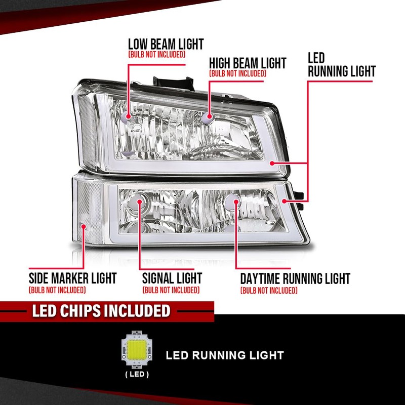 Headlights Assembly Fit Chevy Silverado 1500/2500/3500 HD Models 2003-2006