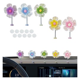 5PCS Flower Car Dashboard Accessories, Cute Shaking Flower Car Decorations, Funny Rearview Mirror Accessories, Car Center Console Ornament, Auto Interior Aesthetic Charm for Office Home (No Leaves)