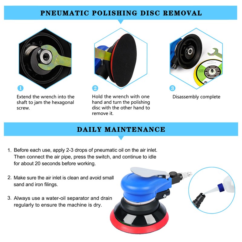 Air Random Orbital Sander 5-inch Dual Action Pneumatic Orbit Orbit