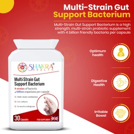 Multi-Strain Gut Support Bacterium (30 Capsules) Soothes & Supports Gut, Bowel & Digestive Health; Colon Issues & I. B. S Relief. Powerful Multi-Strain Pro-Biotic | Shakra Health