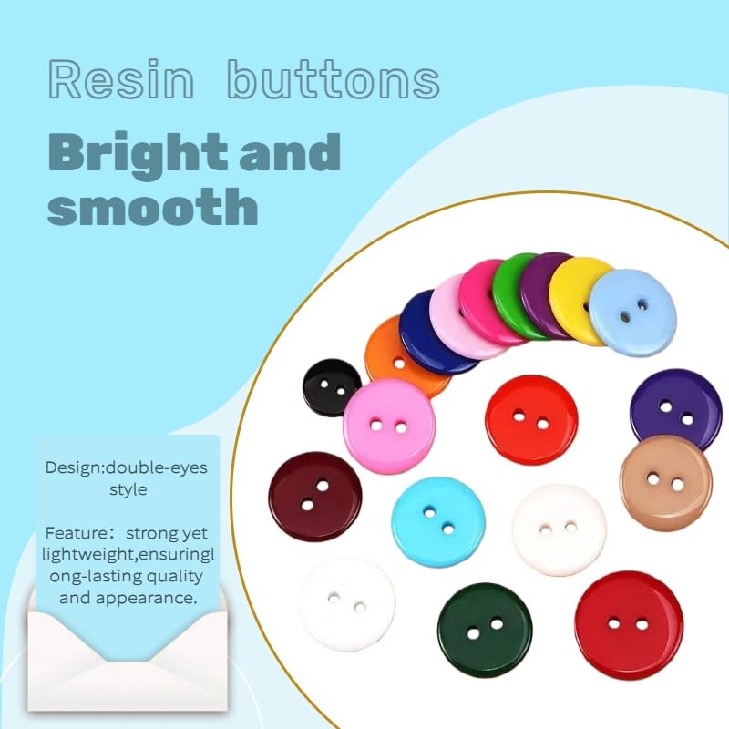 12 Pcs Sewing Buttons, 2-Hole Round Resin Buttons, Black, 15mm