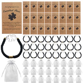 75pcs Team Appreciation Gift for Employee, Cool Bulk Friendship Puzzle Piece Bracelets Valentine's Inspirational Gifts for Coworker with Motivational Thank You Cards Organize Bags Office Staff Favors