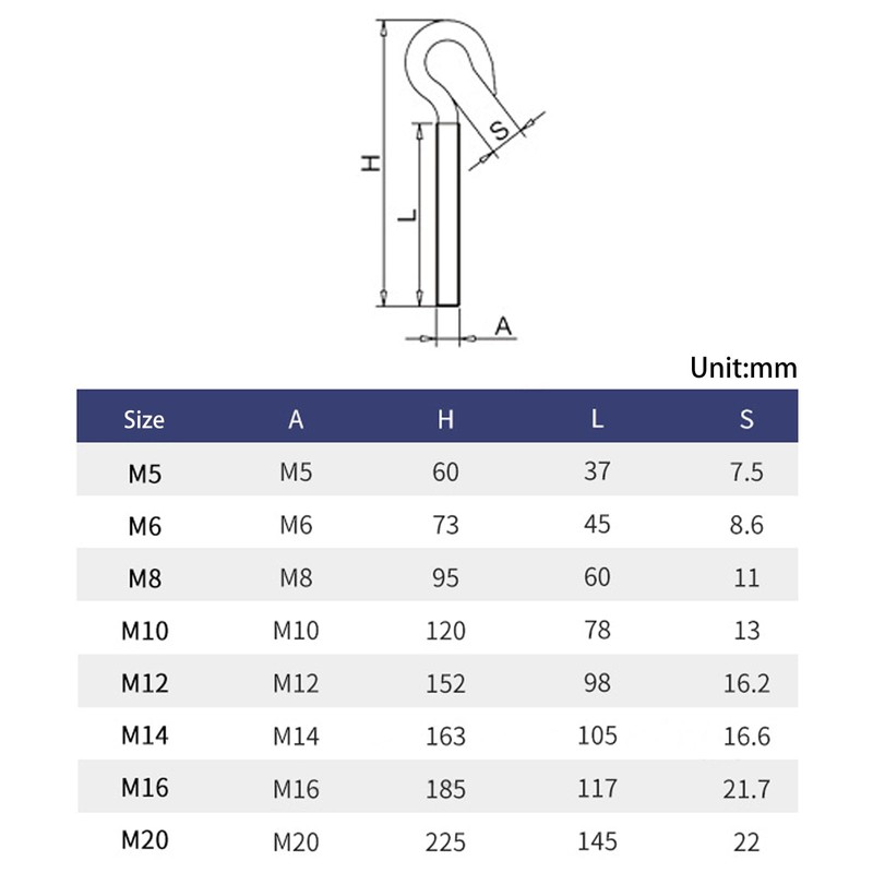 (6 Pieces) M10 Heavy Duty Thread Eye Hook 304 Stainless