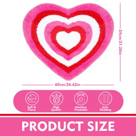 JarThenaAMCS Valentine's Day Bath Rug Red Pink Heart Shape Tufted Bath Mat Non Slip Shower Rugs Front Door Mat Carpet Floor Rug for Home Kitchen Living Room Bedroom Bathroom Decor