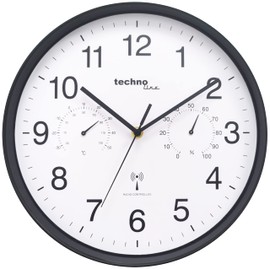 technoline WT8945 Radio-Controlled Wall Clock with Temperature Display and Humidity Display 30 cm Black