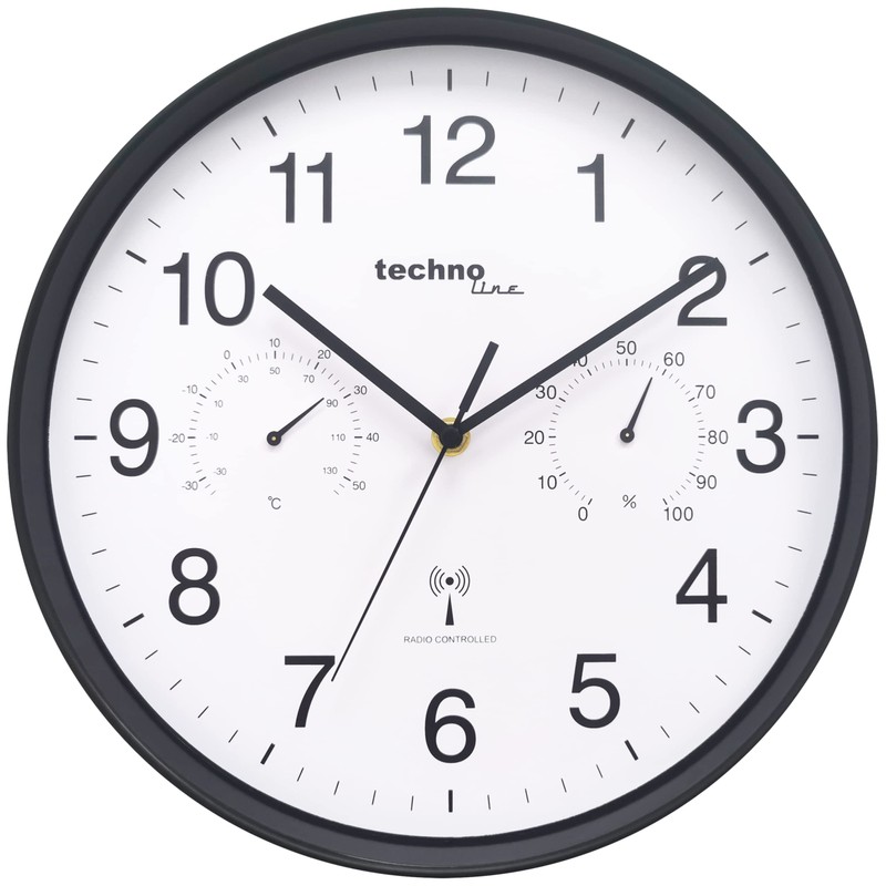 technoline WT8945 Radio-Controlled Wall Clock with Temperature Display and Humidity