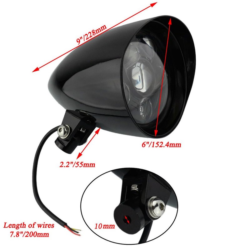 5 3/4 inch Bullet Front headlight Motorcycle Gloss Black LED