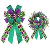 Glodecart Large Green Glitter Mardi Gras Bow for Wreath, Festival