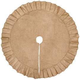 Christmas Tree Skirt Linen Burlap Tree Skirt with Ruffled Border Rustic Christmas Burlap Tree Skrit for Christmas Tree Holiday Decorations, 35 Inches