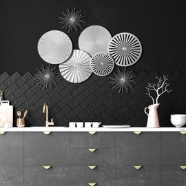 Lingvee 8 Pcs Gold Wall Decor Modern Metal Decor Metal Starbursts Radial Plate Art Hanging Decorative Wall Decorations for Home Bedroom Bathroom Living Room Office Sculpture(Silver)