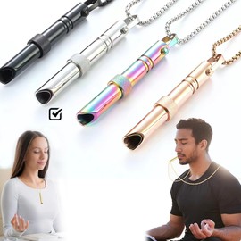 RUICHING Breathing Necklace, Anxiety Relief for Adults Men Women, Keep Calm Anti Anxiety Breathlace, Deep Breathing Exercises Whistle Necklace, Silver