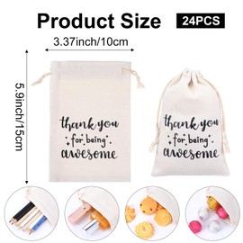 24 Pcs Gift Drawstring Bags for Employee Coworker Teacher Colleague, Thank You for Being Awesome Bags, Thank You Gift for Employee Coworker Appreciation(4 x 6 Inch,White & Black)